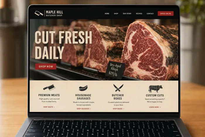 Sample butcher shop website design by Next Level Meats