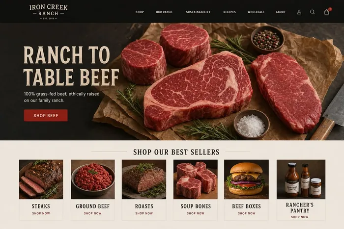 Sample ranch beef brand website design by Next Level Meats